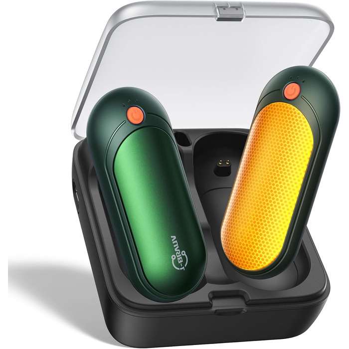 Електричні грілки для рук J-BRAUV 2 шт. 4000mAh з зарядним пристроєм 10000mAh, 3 режими нагріву, USB, до 24 годин, компактні (зелені)