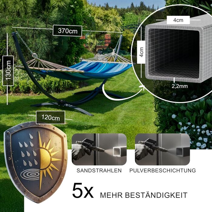 Гамак Potenza Outdoor для 2 осіб з підставкою XXL 220x160 см, до 200 кг, стійкий до погодних умов (Червоний, Графітове підставлення)