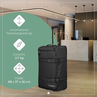 Дорожня сумка на колесах Travelite Kick Off L, 68 см, 65 л, чорна (чомодан-тролей)