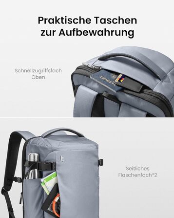 Дорожній рюкзак tomtoc 28L/40L для подорожей та перельотів, TSA-сумісна ручна поклажа, сірий Ripstop