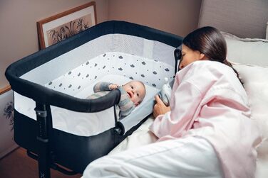Дитяче ліжечко Momi REVO 2-в-1, приставне та окреме, 6-рівнева регулювання висоти (72-82 см), світло-сіре