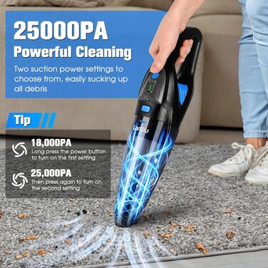 Акумуляторний ручний пилосос LanBlu для авто та дому, 25000Па, 120Вт, з LED-підсвіткою, зарядною станцією та мийним HEPA-фільтром, для вологого та сухого прибирання
