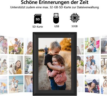 FRAMEO Цифровий фоторámеn 15.6 дюймів WiFi, IPS, FHD 1920x1080, 32GB, сенсорний екран, автоповорот, для стін, фото/відео через додаток FRAMEO