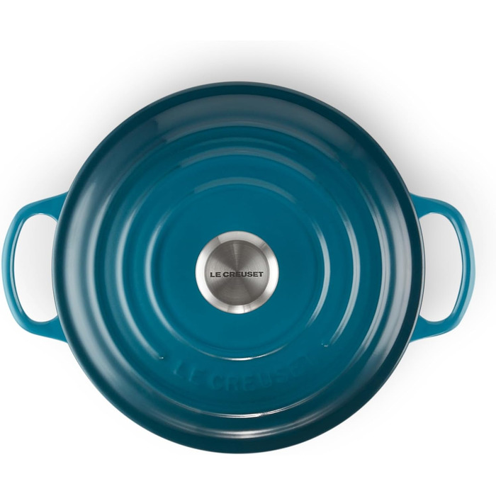 Чавунна каструля Le Creuset Signature з кришкою, кругла, 20 см, 2,4 л, для всіх плит і індукції, Deep Teal