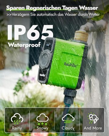 Таймер для поливу RainPoint WiFi з латунними з'єднаннями, розумне керування, APP, голосове управління, автоматичний полив саду та газону, 6 програм, 1 зона (зелений)