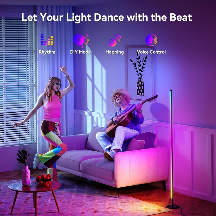 LED торшер для вітальні RGB 60 см кутовий, димується, з пультом та додатком, музичні режими, DIY, таймер - для спальні, геймінгу