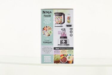 Блендер Ninja Foodi Power Nutri Mixer 3-в-1, 1200 Вт, автоматичні програми, для смузі, густих намазок і заморожених напоїв, 2,1 л глечик, 700 мл стакан і 400 мл чаша з Power-мішалкою, сріблястий, CB350EU
