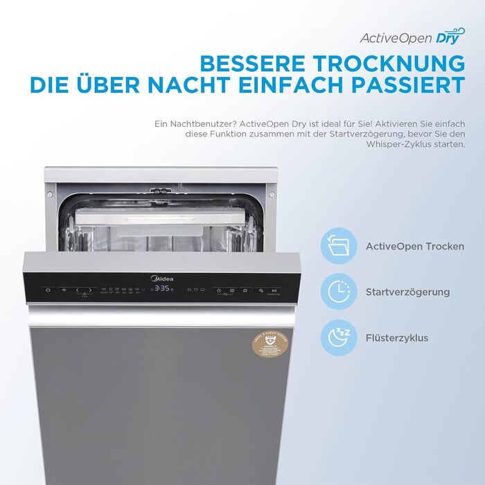 Посудомийна машина Midea SF 3.45N PRO: 9 комплектів, Wi-Fi, Inox, 45 см