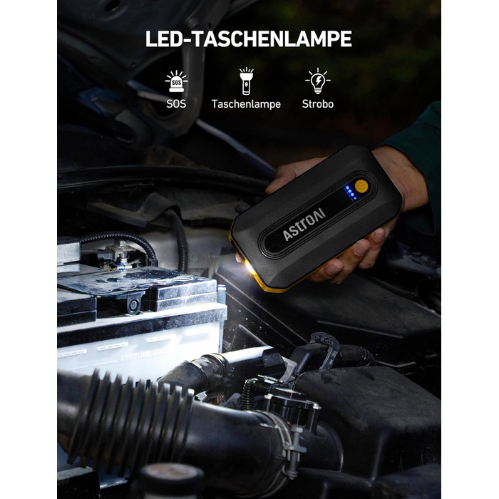 Powerbank Starthilfe AstroAI B8 для автомобіля: 7.0L бензин/5.5L дизель, Jump Starter з LED, QC 3.0 USB, 12V