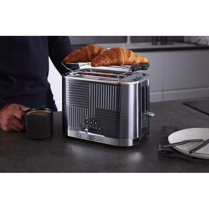 Тостер Russell Hobbs Geo Edelstahl Grau на 2 тости, нержавіюча сталь, 6 режимів, розморожування, підігрів, широкі слоти для хліба