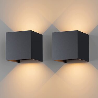 Klighten LED бра 12 Вт, настінні світильники для внутрішніх і зовнішніх робіт, регульований світловий потік вгору-вниз, тепле біле світло 3000K, IP65, антрацит RAL 7016, комплект 2 шт, для вітальні, спальні, балкона