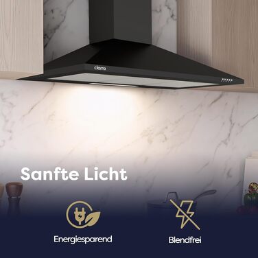 Витяжка для кухні CIARRA CBCS6201 A++ пірамідальна, нержавіюча сталь, 90 см, 404 м³/год, з вугільним фільтром CBCF002X2, режим відведення та рециркуляції