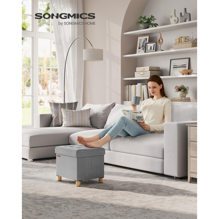 Складаний пуф SONGMICS з місцем для зберігання, тауп, 38x38 см, до 300 кг, для вітальні, спальні, гуртожитку