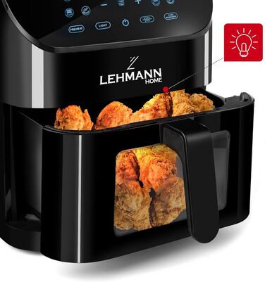 Аерофритюрниця LEHMANN 8L з вікном перегляду, роздільником на 2 камери та 12 програмами, антипригарне покриття, до 200°C