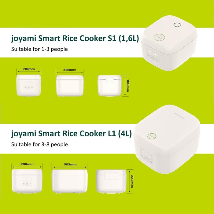 Рисварка електрична Joyami Mini Smart 0.8л з антипригарним покриттям, біла - для 1-3 осіб