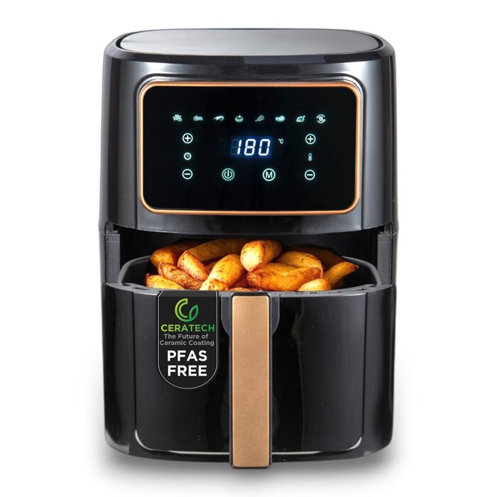 Аерофритюрниця BERGNER NATURALLY Copperly 6.9L, 1800W, керамічне покриття без PFAS, 8 програм, таймер та регулювання температури 80-200°C, мідна