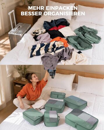 Набір органайзерів для валізи та рюкзака Packing Cubes, 8 предметів, сіро-зелений — дорожній набір для пакування речей
