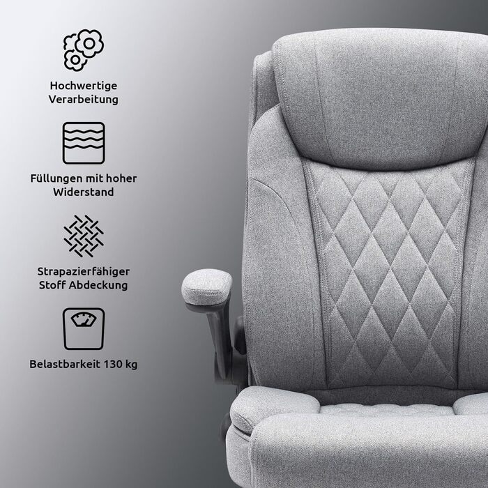 Ергономічне офісне крісло Superkancl COMFORTABLE, до 130 кг, сіре, з високою спинкою та відкидними підлокітниками