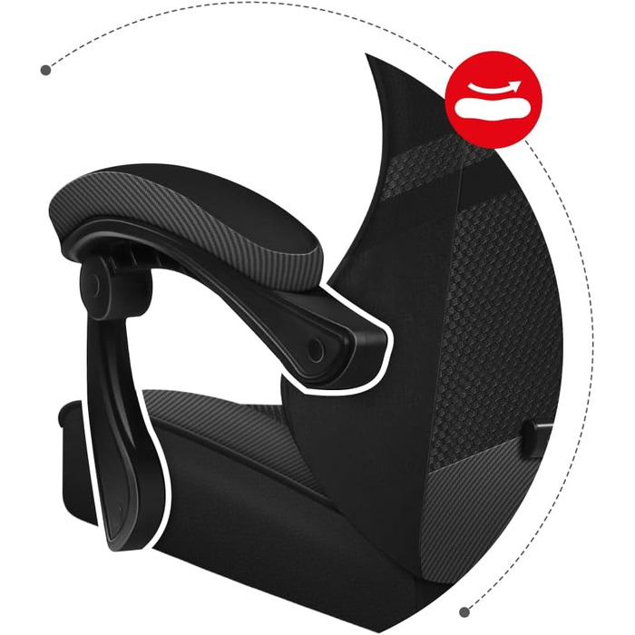 Ігрове крісло huzaro Force 4.4 Carbon, ергономічне, з підголівником і ломбардною подушкою, до 130 кг, регулювання висоти, тканина та екошкіра, чорне