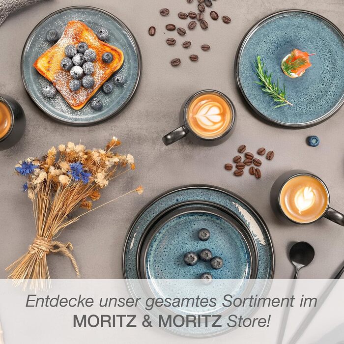 Набір керамічного посуду Moritz & Moritz SOLID синій, 24 предмети на 6 осіб (обідні, десертні та глибокі тарілки, чашки)