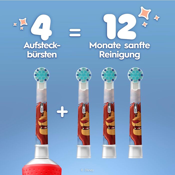 Дитяча електрична зубна щітка Oral-B Pro Kids 3+ Король Лев, біло-червона (набір 8 шт.)