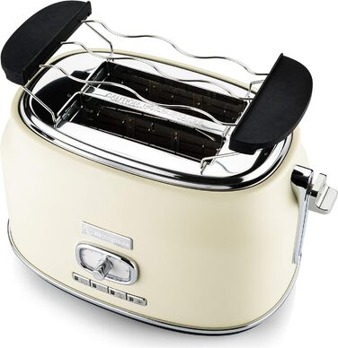 Тостер Westinghouse Retro на 2 тостa, знімна решітка для булочок, 6 режимів підсмажування, центрування хліба, функції розморожування, підігріву і зупинки, індикатор, висувний піддон для крихт, білий, WETW2