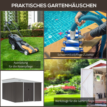 Outsunny Garden Shed 8.9 ㎡ Сталевий садовий сарай з моноскатним дахом і розсувними дверима, вентиляційні отвори, 280x345x201см, сірий