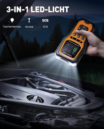 Бустер для авто TREKURE 7000A: Пусковий пристрій 12V з тестером акумулятора та OBD2 діагностикою для бензинових та дизельних двигунів до 10.0L, з LED-ліхтарем