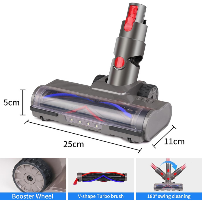 Насадка-щітка для пилососа Dyson V7/V8/V10/V11/V15 з LED, для килимів, паркету та твердих підлог, заміна щітки з блокуванням тригера