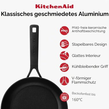 Набір сковорідок KitchenAid Classic для індукційних плит (20, 24, 28 см), керамічне антипригарне покриття без PFAS, посудомийна машина та духовка, чорний