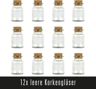 Порожня банка для спецій Ankerkraut 170 мл, скляна з корковою кришкою, набір 12 шт., для спецій, трав чи солодощів, подарункова упаковка, тиснення