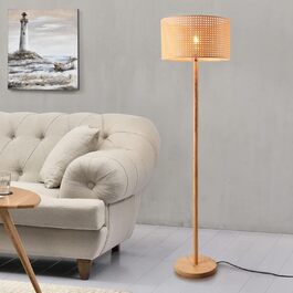 Торшер lux.pro Rochdale E27 з підлоговим вимикачем, дерев'яний та ротанговий, для вітальні та спальні, жовто-коричневий, атмосферне освітлення