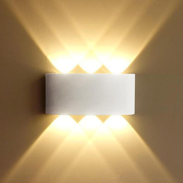 Світильник настінний LED Lightsjoy для внутрішнього та зовнішнього використання, білий, сучасний дизайн, захист IP65, алюміній, 6x120° кут розсіювання, тепле світло