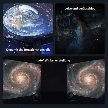 Проектор зоряного неба та галактики Sternenhimmel, нічник-планетарій з 3 скляними дисками для дітей та дорослих, чорний
