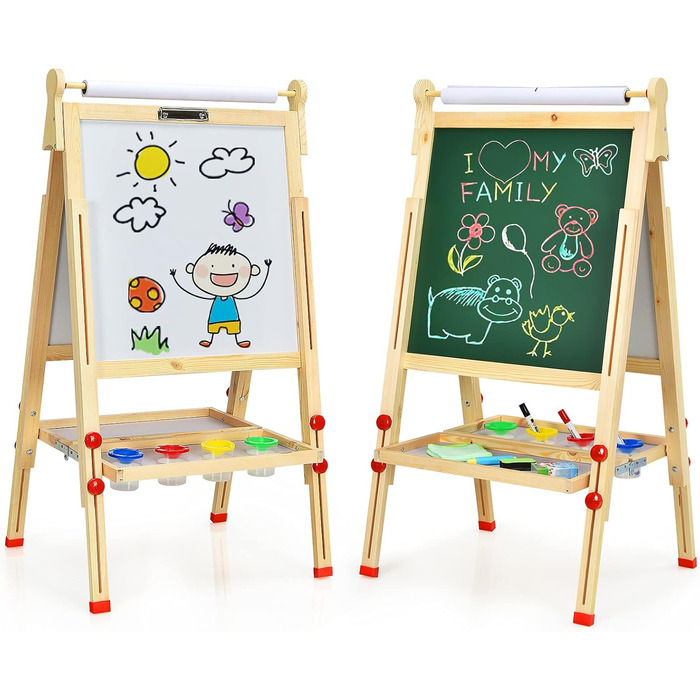 Дитяча дошка LIFEZEAL: регульована висота, двостороння (Whiteboard & крейда), з аксесуарами, для дітей від 3 років