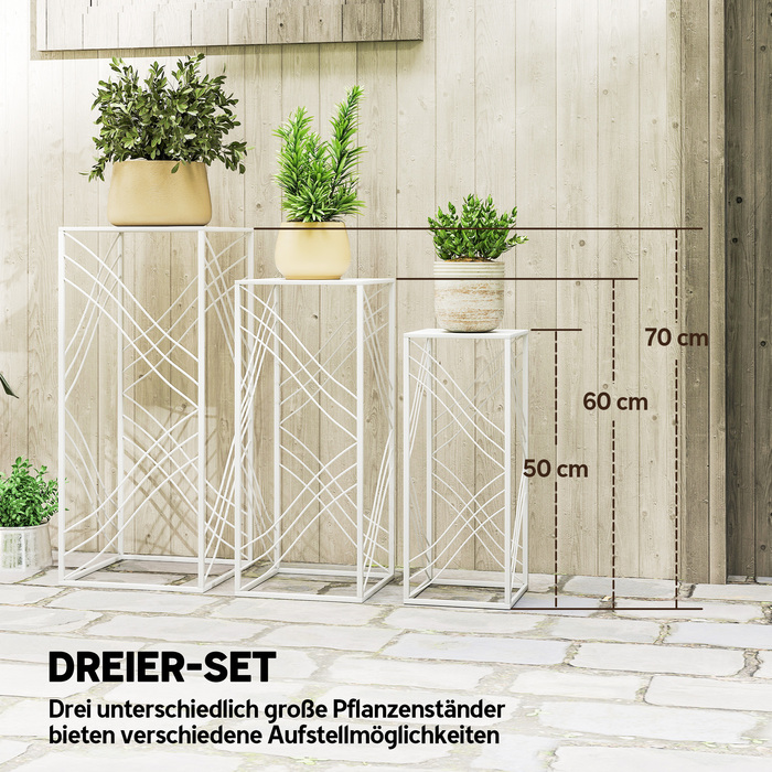 Набір з 3-х підставок для квітів, висотою 50/60/70 см, металевий квітковий стеллаж, що складається у стос