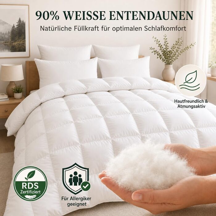 Всесезонна легка ковдра з гусячого пуху 90% (135 x 200 см), біла, Luxury All Year Comfort