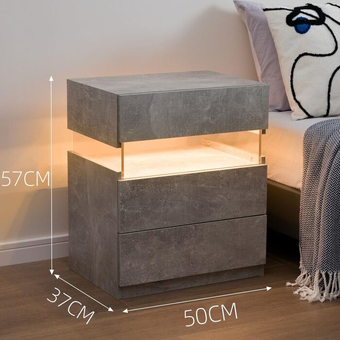 Тумбочка Cubehom з шухлядою і LED-підсвіткою, мармурова біла, дерев'яна, приліжкова тумба для спальні