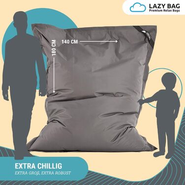 Великий крісло-мішок LAZY BAG Classic XXL 140x180 см, 2-в-1 для сидіння та лежання, наповнювач EPS, знімний нейлоновий чохол, темно-сірий, для дому та вулиці