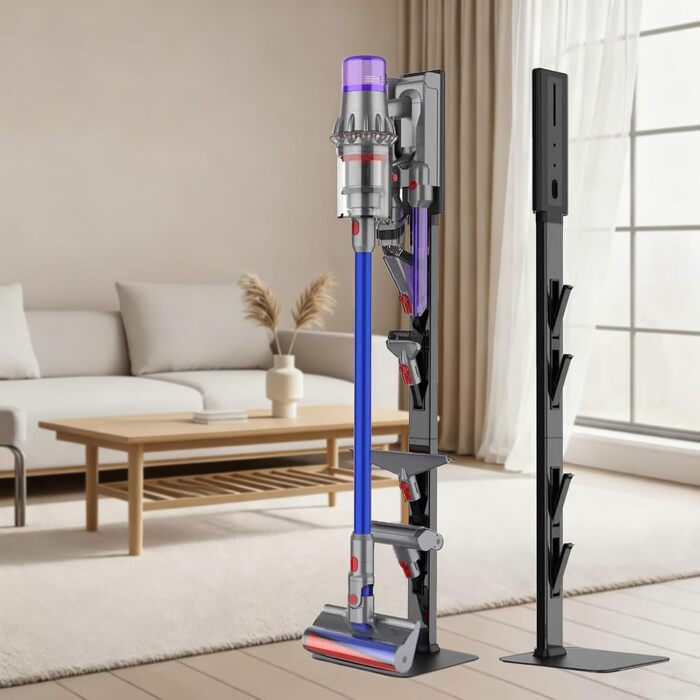 Стійка для пилососа Dyson з гаками для зберігання, сталь (чорна) - настінний монтаж без свердління, компактне зберігання аксесуарів