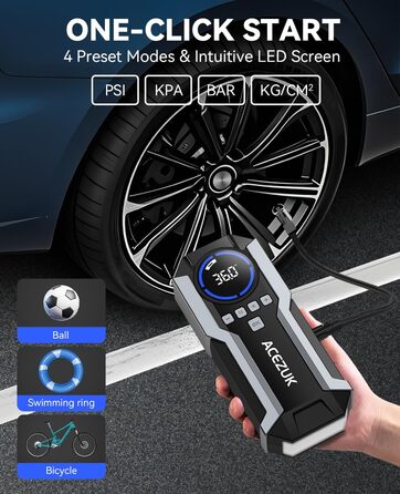 Портативний пусковий пристрій Starthilfe Powerbank з компресором 150PSI, 12V, для автомобілів (бензин/дизель до 12L), LED-ліхтарик, 6000A