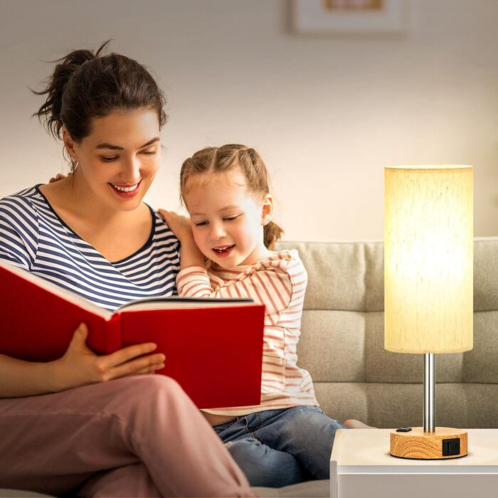 Настільна лампа Kakanuo з димером, сенсорним керуванням, USB-A+C, LED, комплект 2 шт., лляний абажур, для спальні, вітальні, офісу, бежевий колір