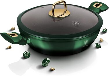 Сковорода Berlinger Haus Emerald з кришкою 28 см, нержавіюча сталь 18/8, зелена