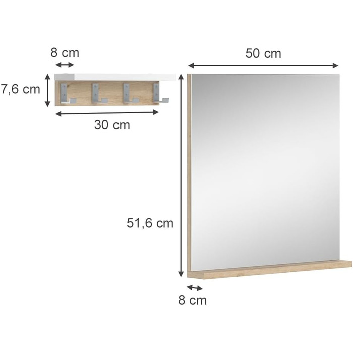 Дзеркало для ванної Vicco Henri, біле/дуб артізан, 50x51.6 см з полицею