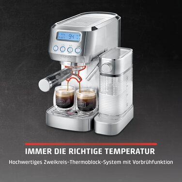 Кавомашина еспресо CASO EspressoGourmet Crema: професійна кавоварка з пінозбивачем, нержавіюча сталь, 20 бар, для кави та капучино