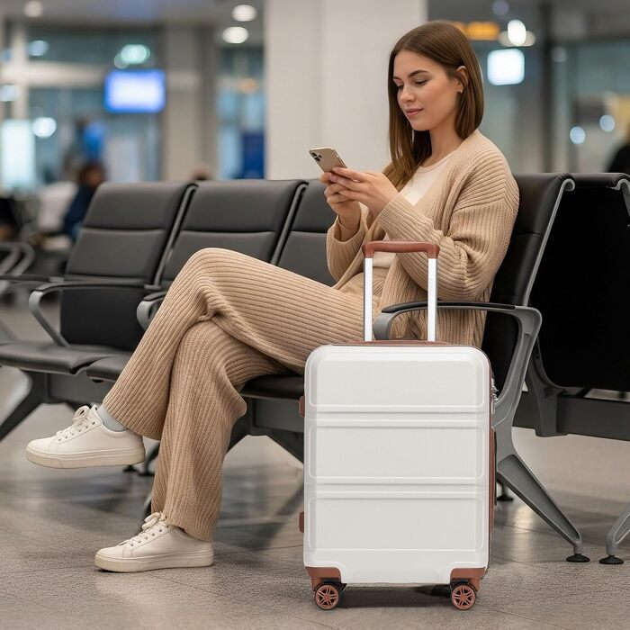 Ручна поклажа KONO: Валіза для кабіни з ABS+PC, 52x38x21 см, для Lufthansa та Eurowings, легка дорожня валіза на колесах із TSA-замком (Кремовий білий)