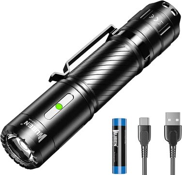 Ліхтарик WUBEN C3 LED, надяскравий, USB-C, 1200 люмен, IP68, 6 режимів, тактичний, компактний, водонепроникний, для кемпінгу, туризму, надзвичайних ситуацій, чорний
