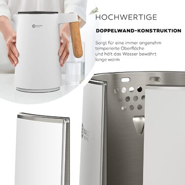 Електричний чайник BALTER з регулюванням температури, 1.5L, 2200W, нержавіюча сталь, без BPA, подвійні стінки, сірий