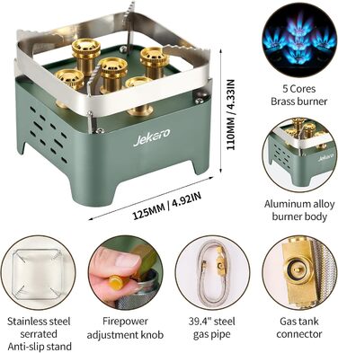 Газовий намет 9000W для кемпінгу, похідний, з нержавіючої сталі, для бутанових картриджів MFS-1a, для пікніків, трекінгу, хайкінгу, з кейсом, зелений