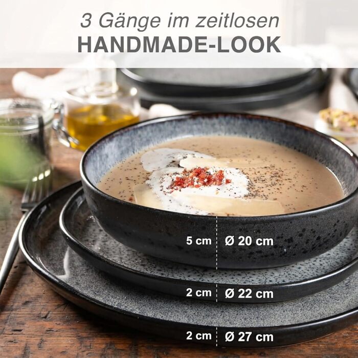 Набір посуду Moritz & Moritz ORGANIC сірий, керамічний сервіз на 12 осіб, 36 предметів (обідні, десертні та глибокі тарілки)